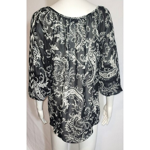 Apt 9 Black White Paisley Floral Sheer Tie Waist Top Size M - Picture 4 of 13